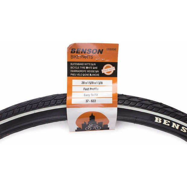 Benson Buitenband fiets - rubber - 28 inch x 1 1/2 - witte lijn - Binnenbanden