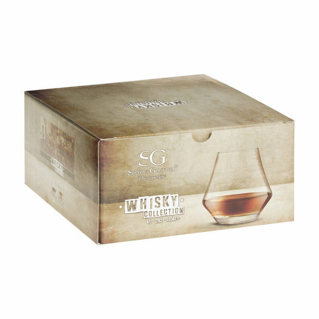Secret de Gourmet whiskyglazen - set 4x stuks 290 ml - 9x whisky ijsblokstenen - Whiskeyglazen