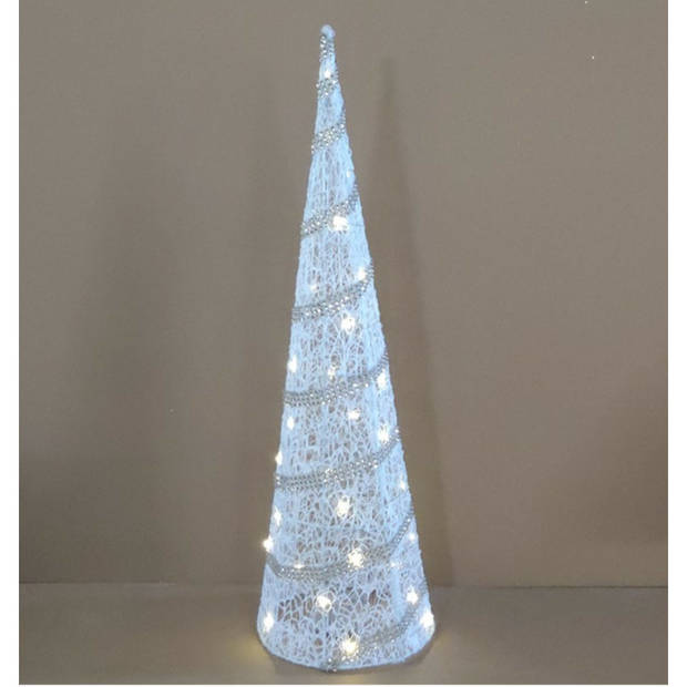 LED piramide kerstboom - H59 cm - wit - kunststof - kerstverlichting - kerstverlichting figuur