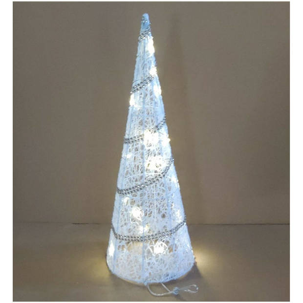 LED piramide kerstboom - H39 cm - wit - kunststof - kerstverlichting - kerstverlichting figuur