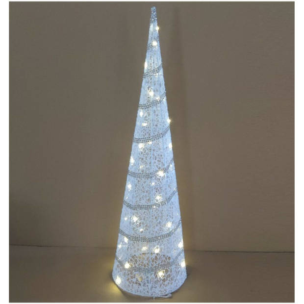 LED piramide kerstboom - H79 cm - wit - kunststof - kerstverlichting - kerstverlichting figuur