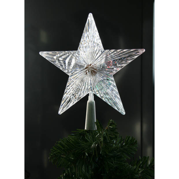 Gerimport Kerstster piek - met gekleurde knipperende LED verlichting - 22,5 cm - kunststof - kerstboompieken