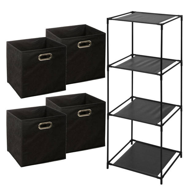 Storage Solutions Opbergrek Smartrack - met 4x mandjes stof - zwart - 34 x 104 cm - Opbergkastjes