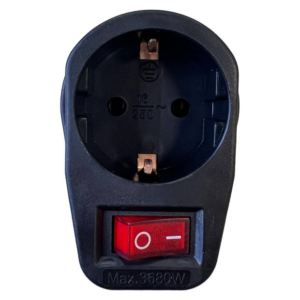Benson Stopcontact adapter - 2x - zwart - met randaarde en schakelaar - Verdeelstekkers