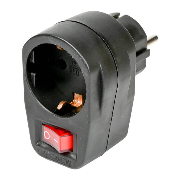 Benson Stopcontact adapter - zwart - met randaarde en schakelaar - Verdeelstekkers