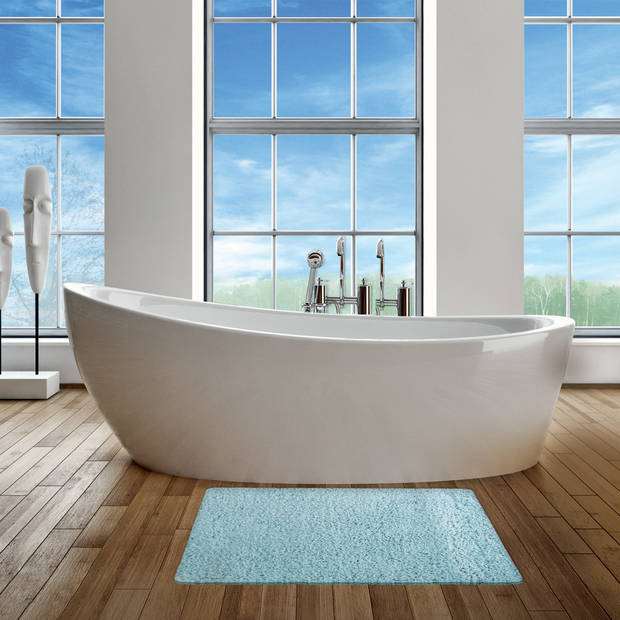 MSV badkamer droogloop tapijt - Langharig - 50 x 70 cm - incl zeeppompje zelfde kleur - lichtblauw - Badmatjes
