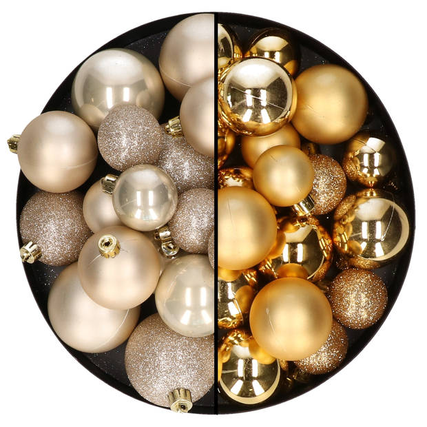 Kerstballen 60x stuks - mix goud/champagne - 4-5-6 cm - kunststof - Kerstbal