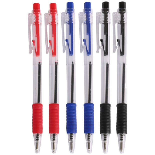 Balpennen - 16x stuks - kleurenmix - rood - blauw - zwart - softgrip - Pennen