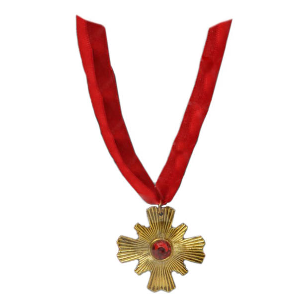 Atosa Verkleed sieraden ketting met kruis - rood/goud - dames - kunststof - Heks/Vampier - Verkleedketting