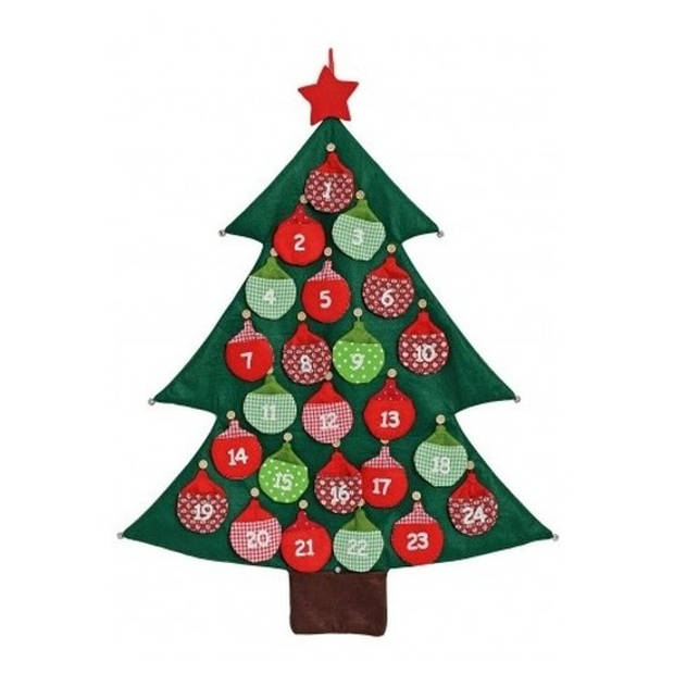 Kerstboom adventskalender vilt kerstversiering 95 cm - Hangdecoratie