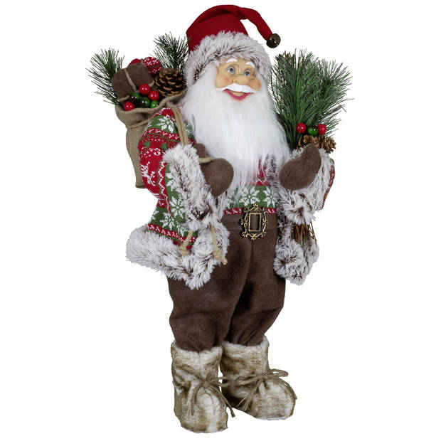 Kerstman beeld - H60 cm - rood - staand - kerstpop - Kerstman pop