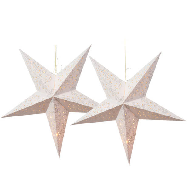 Decoris verlichte kerstster - 2x - wit - 60 cm - papier - Kerststerren