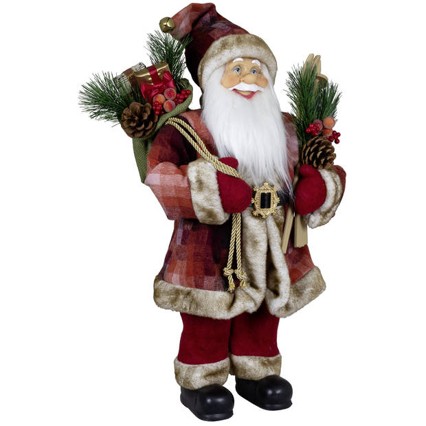 Kerstman beeld - H60 cm - rood - staand - kerstpop - Kerstman pop