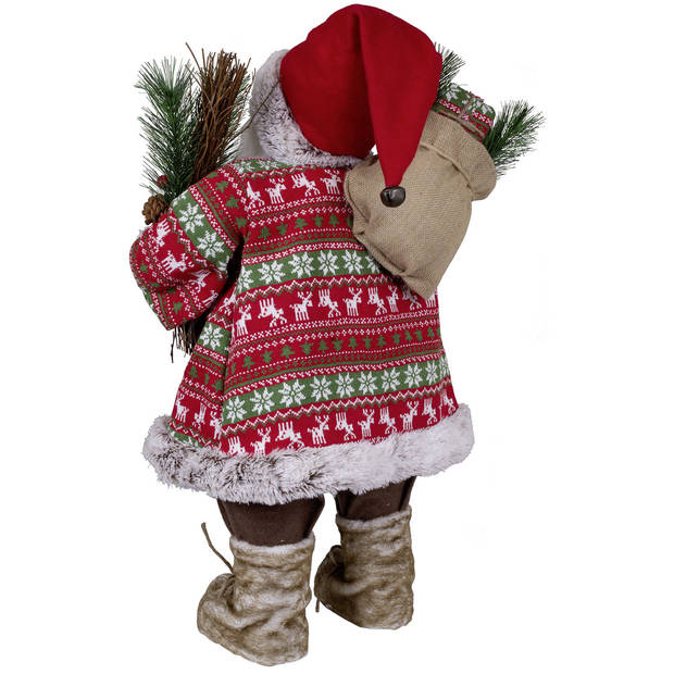 Kerstman beeld - H80 cm - rood - staand - kerstpop - Kerstman pop