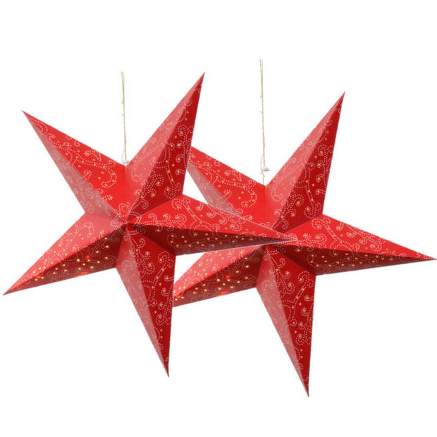 Decoris verlichte kerststerren - 2x - rood - 60 cm - papier - Kerststerren