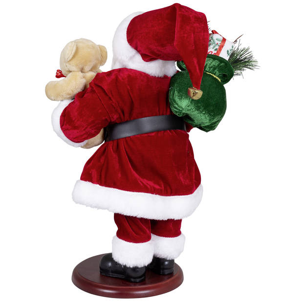 Kerstman beeld - H45 cm - rood - staand - op sokkel - kerstpop - Kerstman pop