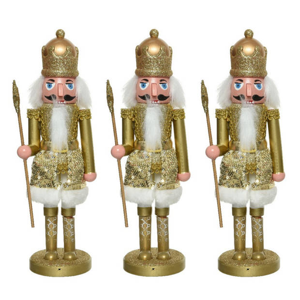 2x stuks kerstbeeldjes kunststof notenkraker poppetjes/soldaat goud 28 cm kerstbeeldjes - Kerstbeeldjes