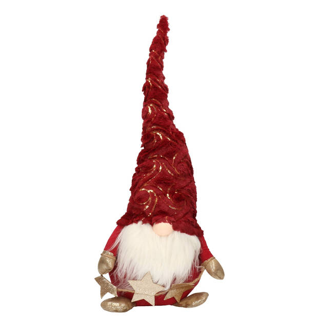 Decoratie pop - gnome/kabouter - 39 cm - rood met goud - Kerstman pop