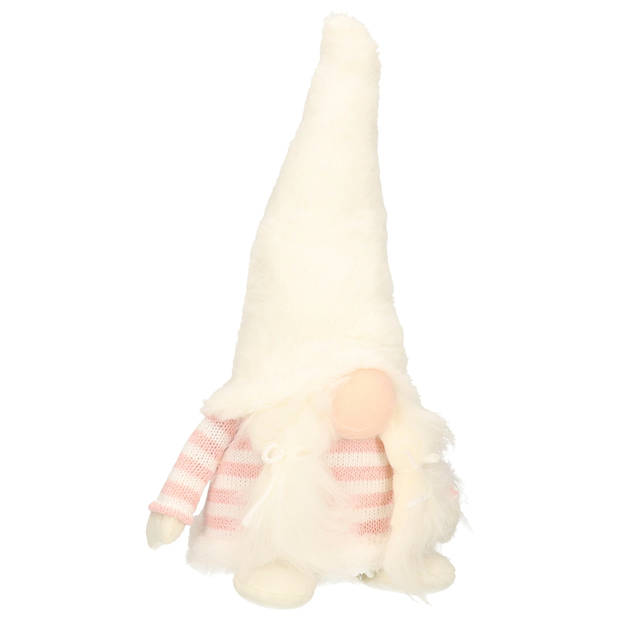 Kleine decoratie pop - gnome/dwerg - figuur - 20 cm - wit/lichtroze - Kerstman pop