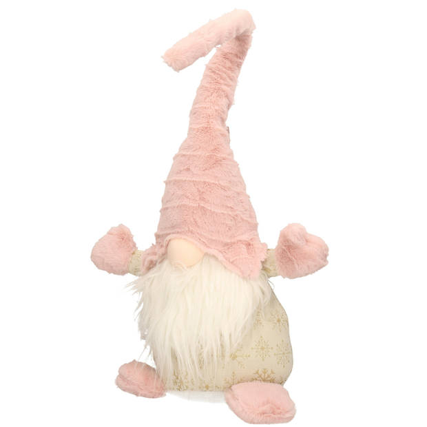 Pluche gnome/dwerg - 46 cm decoratie pop - lichtroze - Kerstman pop