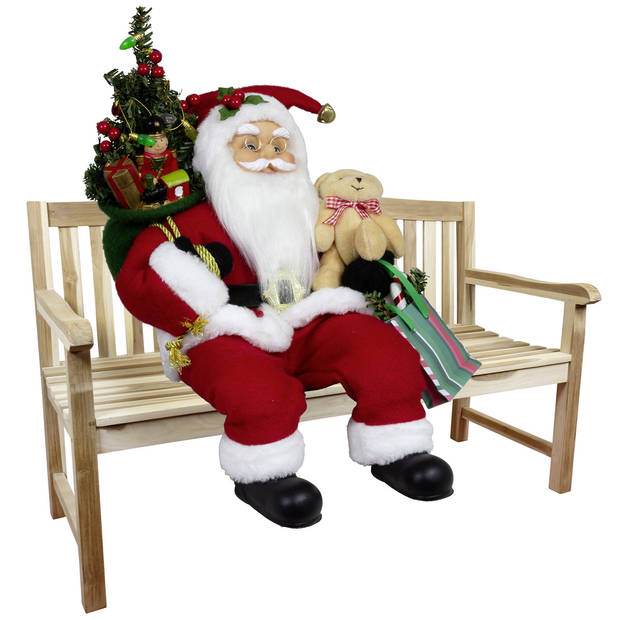 Kerstman beeld - H45 cm - rood - zittend - kerstpop - Kerstman pop