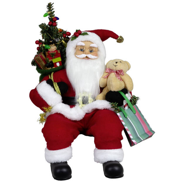 Kerstman beeld - H45 cm - rood - zittend - kerstpop - Kerstman pop