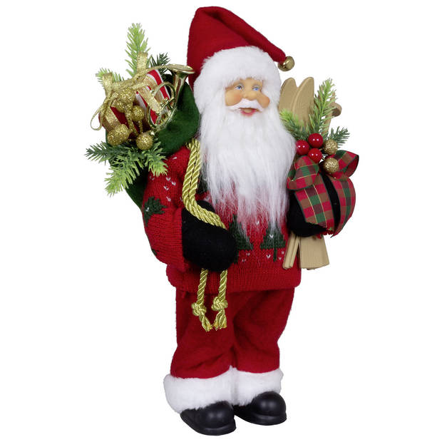 Kerstman beeld - H30 cm - rood - staand - kerstpop - Kerstman pop