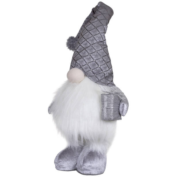 Decoratie kerst gnome pop - H36 cm - met verlichting - zilver - Kerstman pop