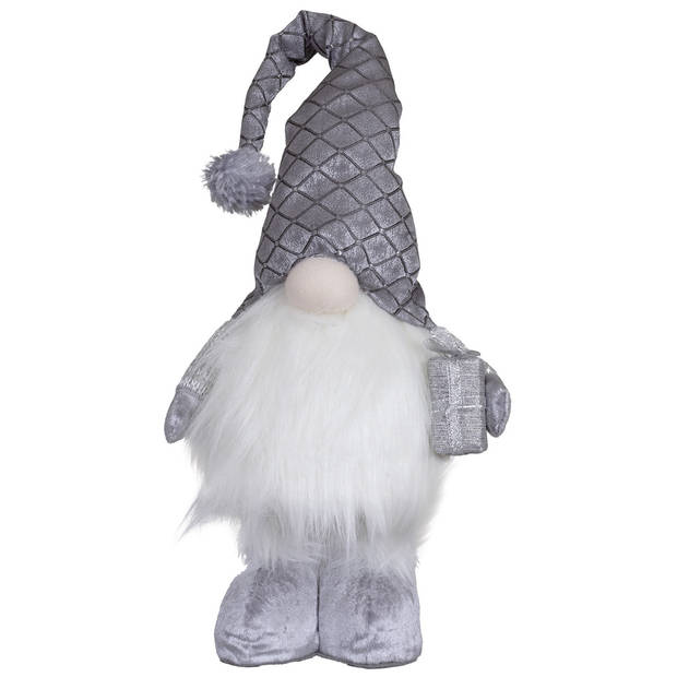 Decoratie kerst gnome pop - H36 cm - met verlichting - zilver - Kerstman pop