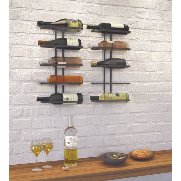 Metaltex - Wine Wall - Flessenhouder voor 5 flessen - Aan de muur - Zwart
