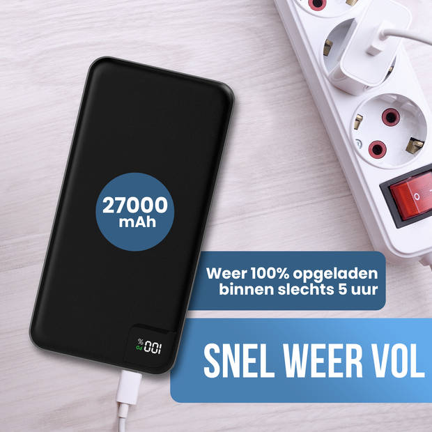 Strex Powerbank - 27.000 mAh - 22.5W Snellader - USB-A/USB-C - LED Indicatie - Universele Powerbank voor o.a.