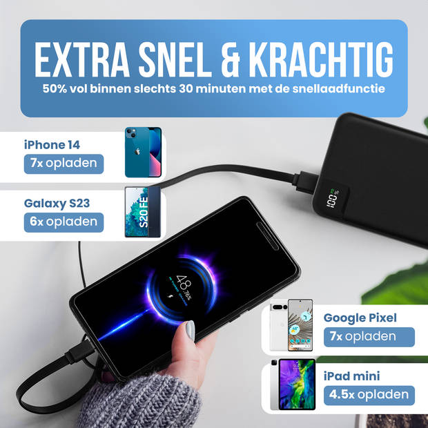 Strex Powerbank - 27.000 mAh - 22.5W Snellader - USB-A/USB-C - LED Indicatie - Universele Powerbank voor o.a.