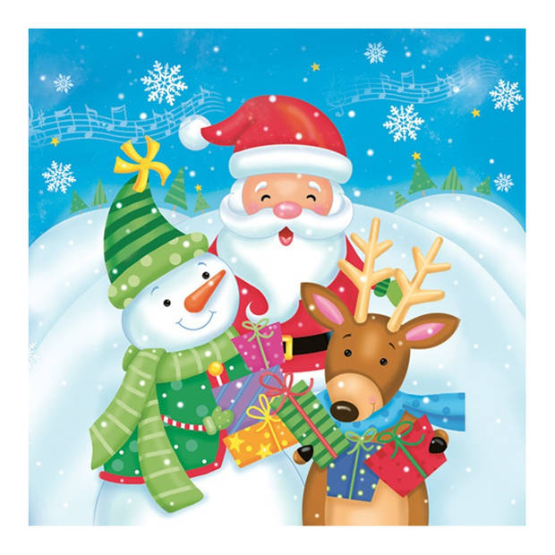 Daisy kerst thema servetten - 20x- 33 cm -&nbsp;&nbsp;kerstman, sneeuwpop, rendier - Feestservetten
