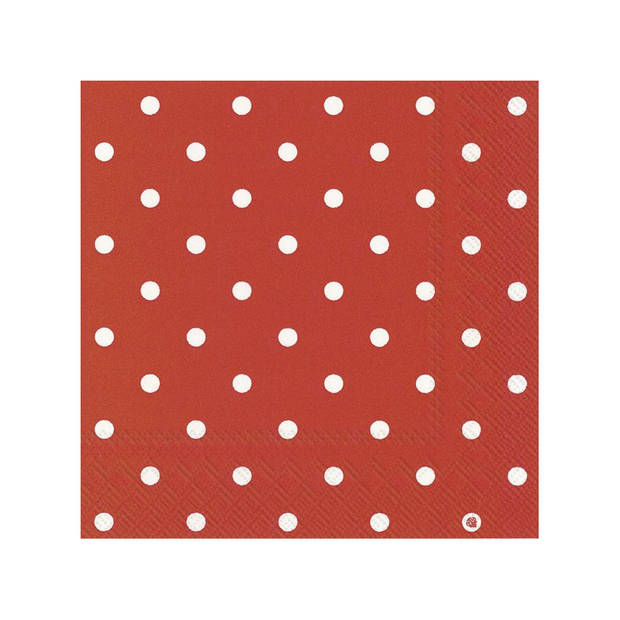 40x Polka Dot 3-laags servetten rood met witte stippen 33 x 33 cm - Feestservetten