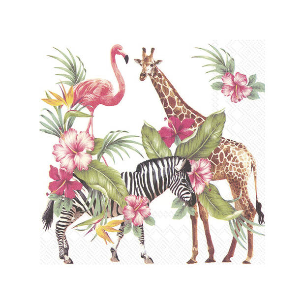 40x Tropische 3-laags servetten safari park dieren 33 x 33 cm - Feestservetten