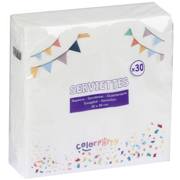 Color Party diner/feest servetten - 30x - wit - 38 x 38 cm - papier - 3-laags - Feestservetten