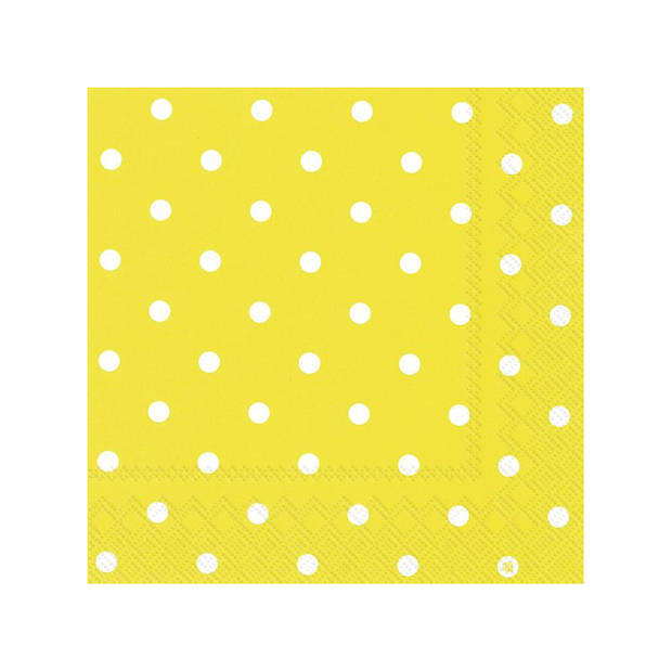20x Polka Dot 3-laags servetten geel met witte stippen 33 x 33 cm - Feestservetten