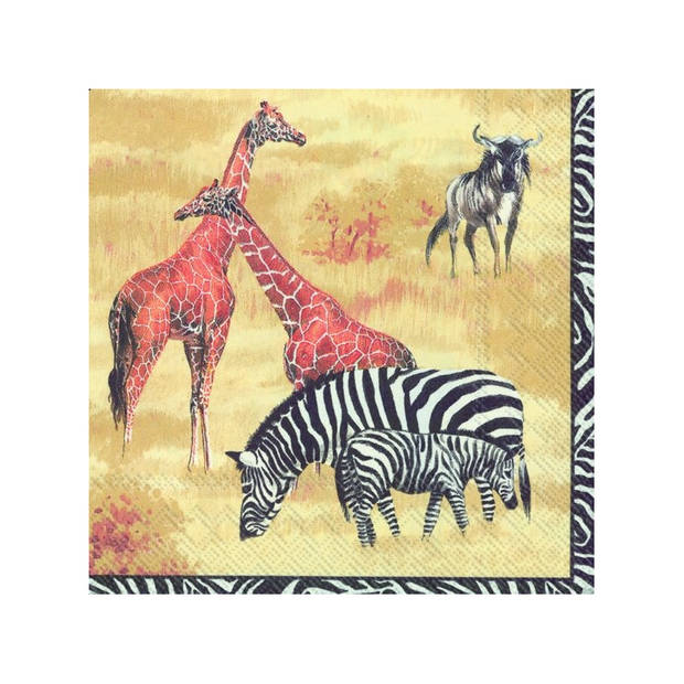 60x Tropische 3-laags servetten safari park dieren 33 x 33 cm - Feestservetten