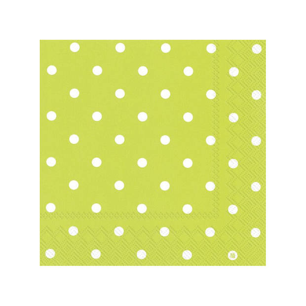 60x Polka Dot 3-laags servetten lime groen met witte stippen 33 x 33 cm - Feestservetten
