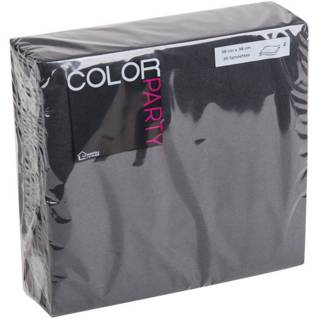 Color Party diner/feest servetten - 30x - zwart - 38 x 38 cm - papier - 3-laags - Feestservetten