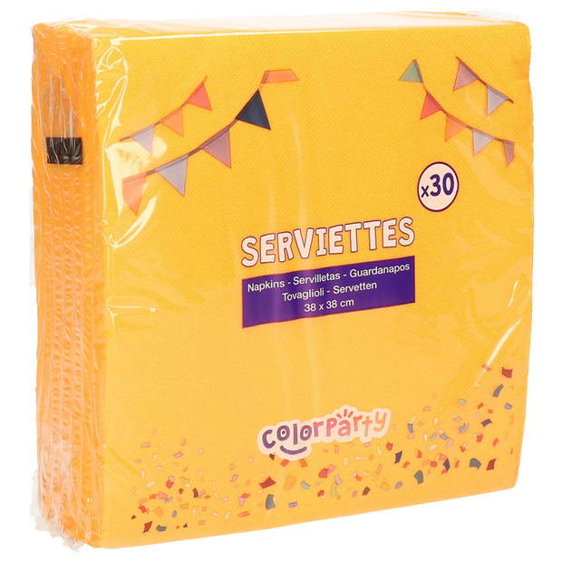 Color Party diner/feest servetten - 30x - oranje - 38 x 38 cm - papier - 3-laags - Feestservetten