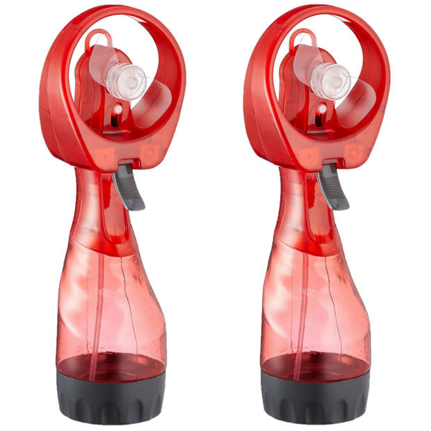 Cepewa Ventilator/waterverstuiver voor in je hand - 2x - Verkoeling in zomer - 25 cm - Rood - Handventilatoren