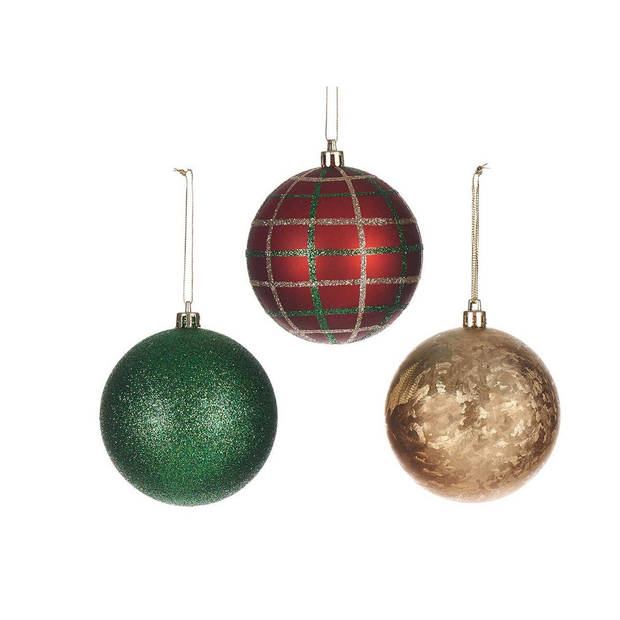 Krist+ kerstballen - 12x st - rood/groen/goud - kunststof - gedecoreerd - Kerstbal