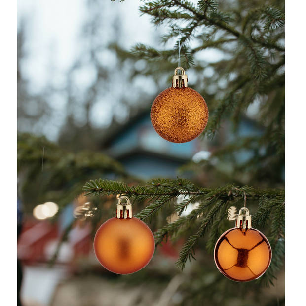 Krist+ kerstballen - 24x stuks - oranje - kunststofA -4 cm - Kerstbal