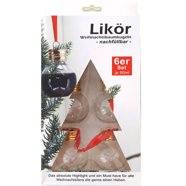 Stern Fabrik kerstballen - vulbaar - likeur/vloeistof - 6x- 50 ml -6cm - Kerstbal