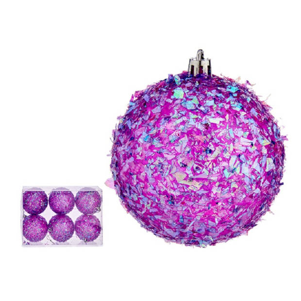Krist+ kerstballen - 12x stuks - paars - kunststof - glitter - Kerstbal
