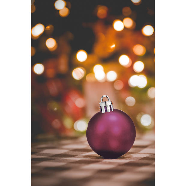 Krist+ kleine kerstballen - 12x stuks - wijn/bordeaux rood - kunststof -4 cm - Kerstbal