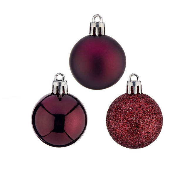 Krist+ kleine kerstballen - 12x stuks - wijn/bordeaux rood - kunststof -4 cm - Kerstbal