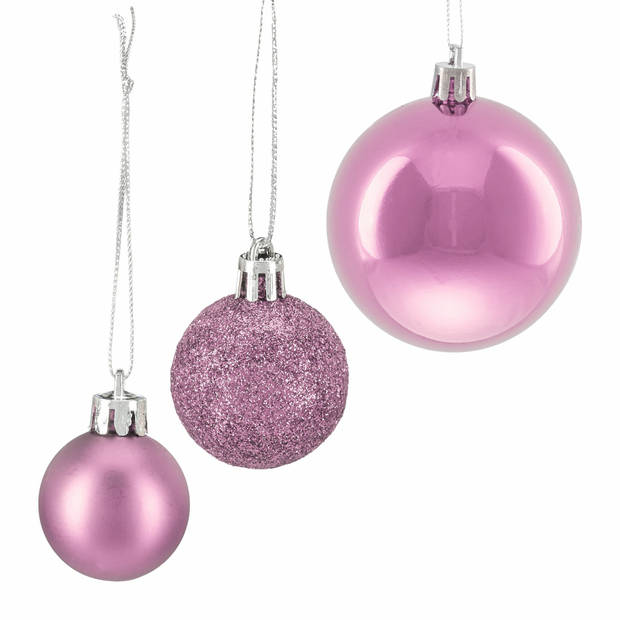 Relaxdays kerstballen - 100x st - roze - 3, 4 en 6 cm - kunststof - Kerstbal