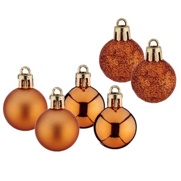 24x stuks kerstballen oranje kunststof 3 cm glitter, glans, mat - Kerstbal